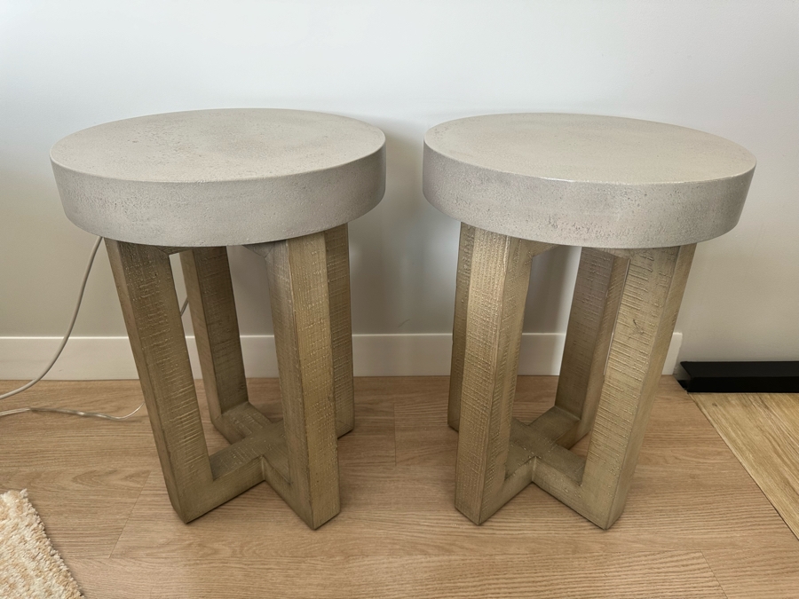 Pair Of Restoration Hardware Heston Round Side Table 16R Retails $1,400 [Photo 2]
