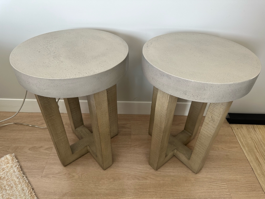 Pair Of Restoration Hardware Heston Round Side Table 16R Retails $1,400 [Photo 3]