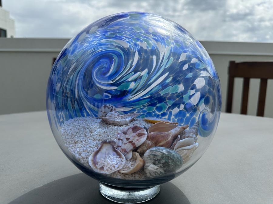 Decorative Seashells Within An Art Glass Ball 7H
