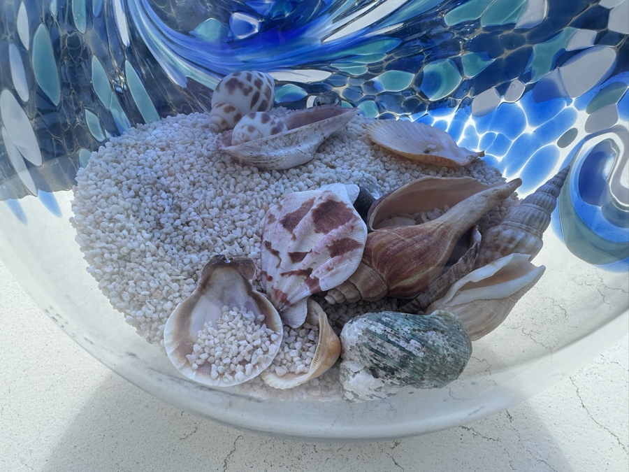 Decorative Seashells Within An Art Glass Ball 7H [Photo 5]