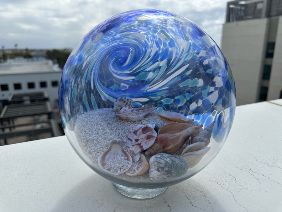 Decorative Seashells Within An Art Glass Ball 7H [Photo 2]