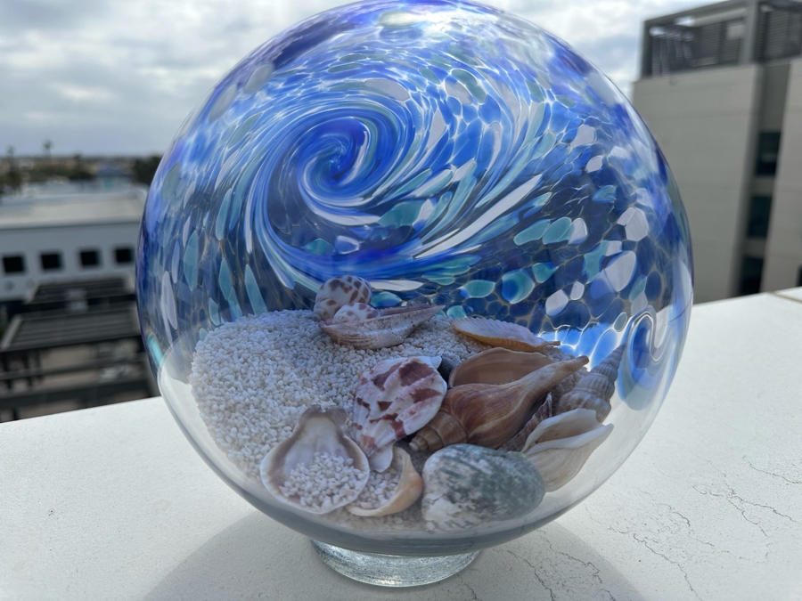 Decorative Seashells Within An Art Glass Ball 7H [Photo 3]