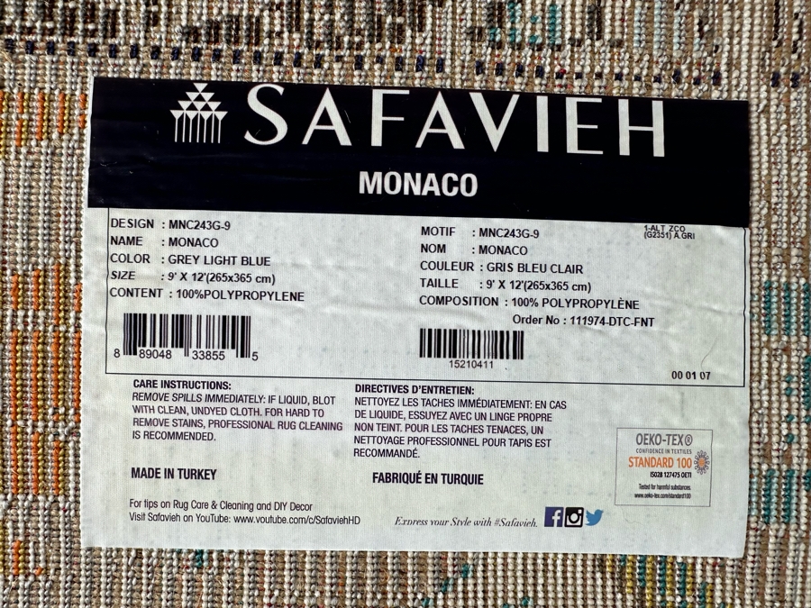 Safavieh Monaco Grey Light Blue Synthetic Area Rug 9' X 12' [Photo 8]