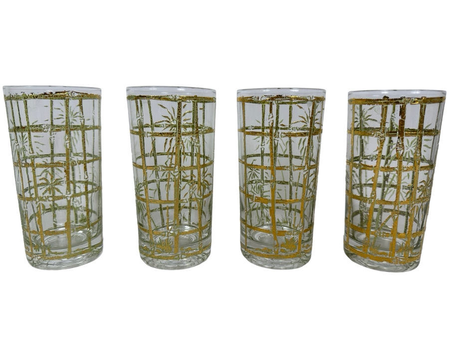 Culver Ltd Retro Bamboo Motif Glassware - 4 Glasses 5.5H