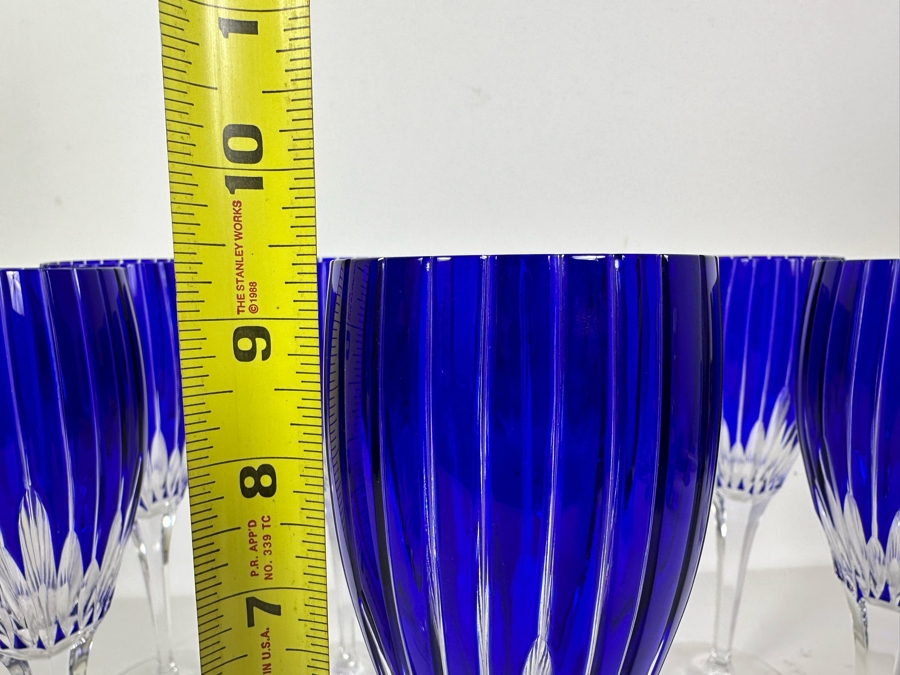 Blue Cut Crystal Stemware Glasses Ajka Design Guild, 8 Glasses 9.5H [Photo 8]