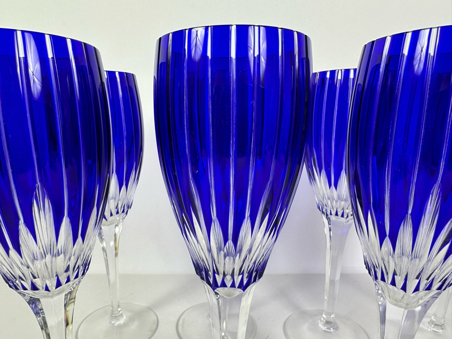 Blue Cut Crystal Stemware Glasses Ajka Design Guild, 8 Glasses 9.5H [Photo 4]