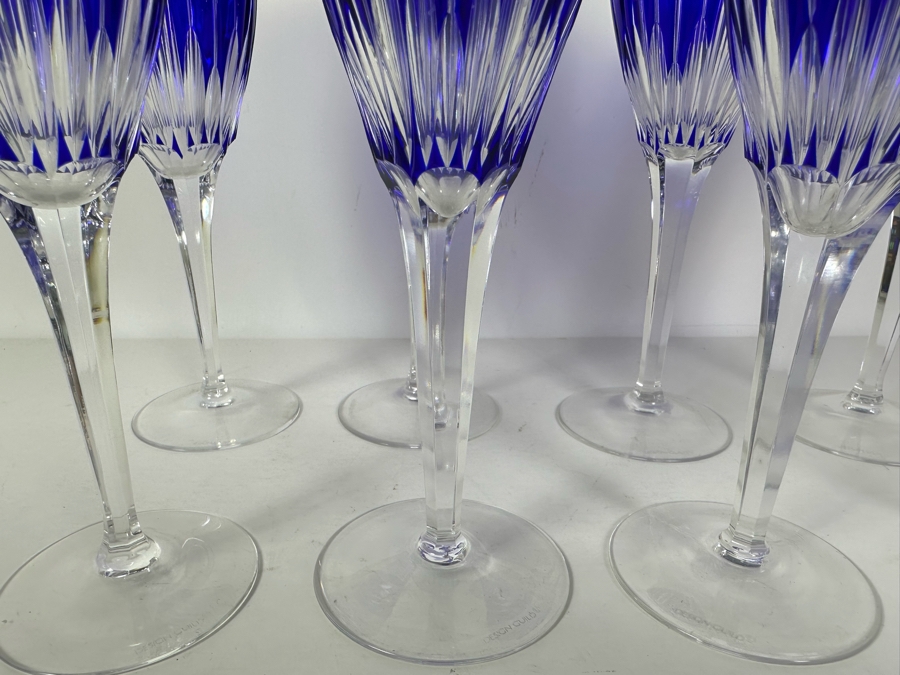 Blue Cut Crystal Stemware Glasses Ajka Design Guild, 8 Glasses 9.5H [Photo 5]