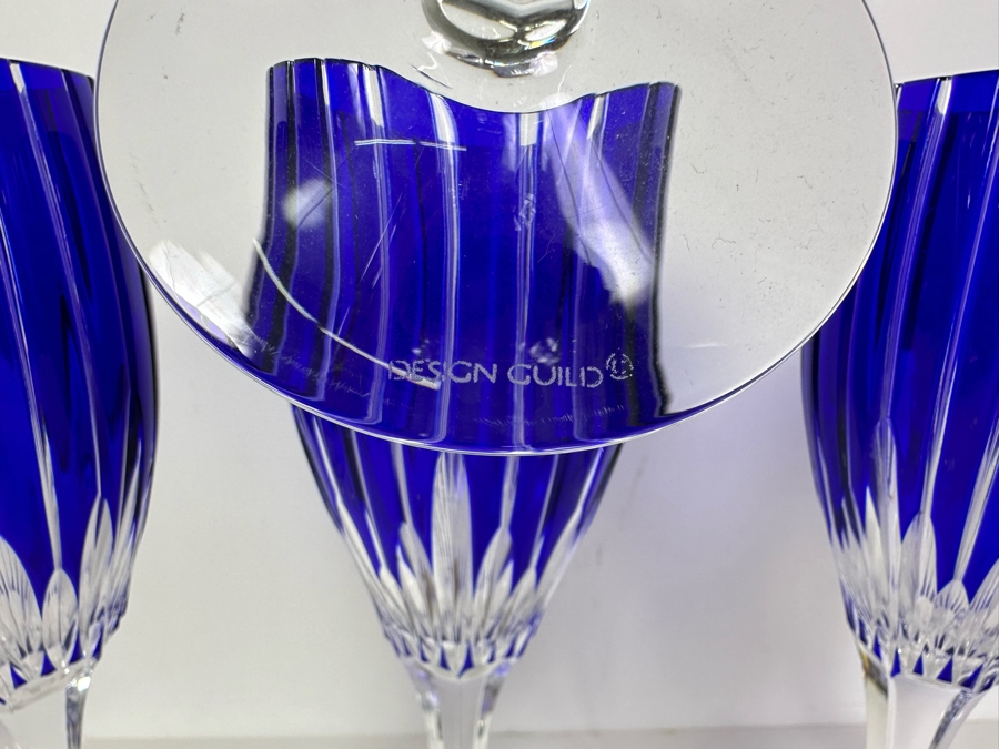 Blue Cut Crystal Stemware Glasses Ajka Design Guild, 8 Glasses 9.5H [Photo 6]