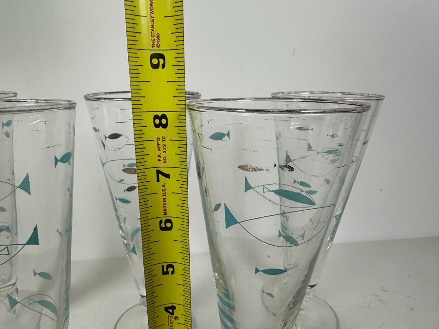 Five Vintage Libby Atomic Age Fish Pilsner Glasses 8H [Photo 7]