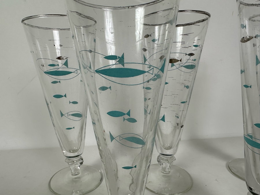 Five Vintage Libby Atomic Age Fish Pilsner Glasses 8H [Photo 4]