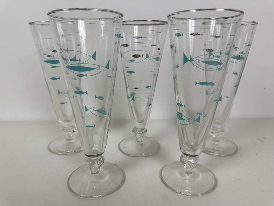 Five Vintage Libby Atomic Age Fish Pilsner Glasses 8H [Photo 3]
