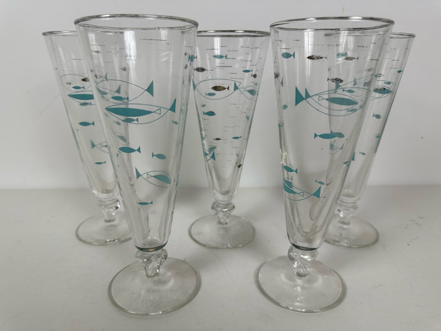 Five Vintage Libby Atomic Age Fish Pilsner Glasses 8H [Photo 2]