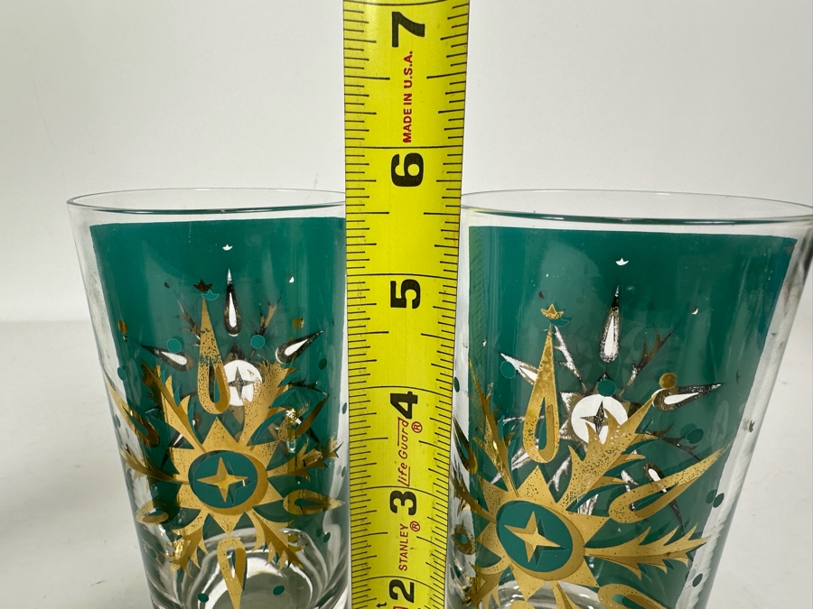(4) Vintage Helen Conroy Snowflake Gold And Turquoise Highball Drinking Glasses 5.5H [Photo 7]