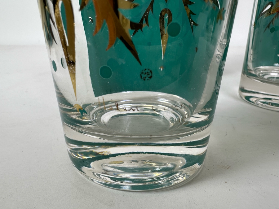(4) Vintage Helen Conroy Snowflake Gold And Turquoise Highball Drinking Glasses 5.5H [Photo 5]