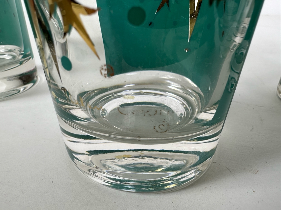 (4) Vintage Helen Conroy Snowflake Gold And Turquoise Highball Drinking Glasses 5.5H [Photo 6]