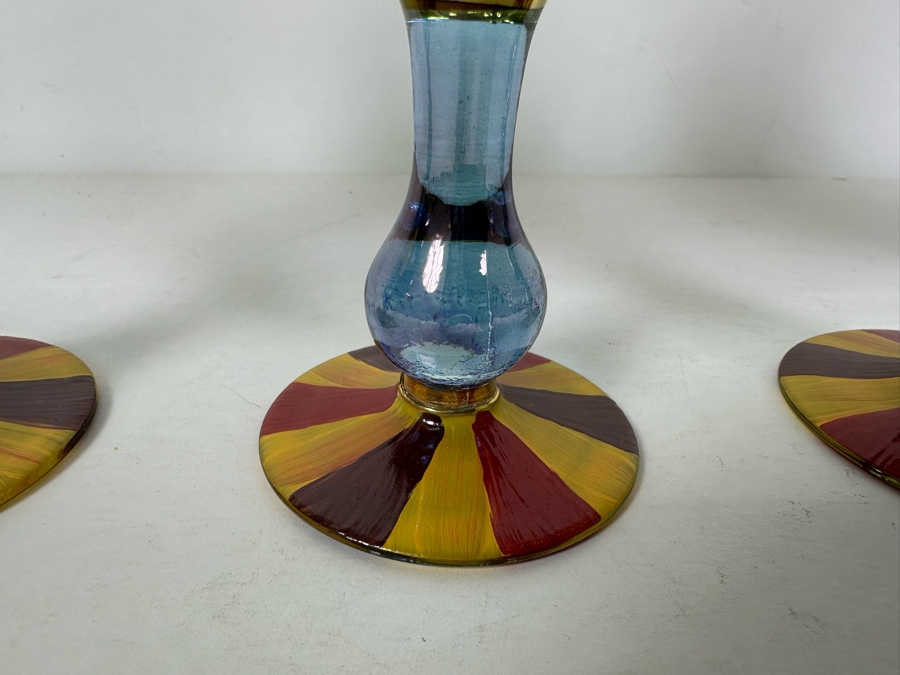 (4) Mackenzie-Childs Hand Painted Stemware Glasses 6.5H [Photo 2]