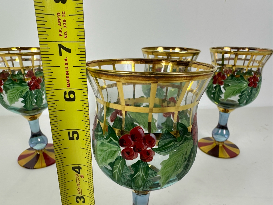 (4) Mackenzie-Childs Hand Painted Stemware Glasses 6.5H [Photo 5]
