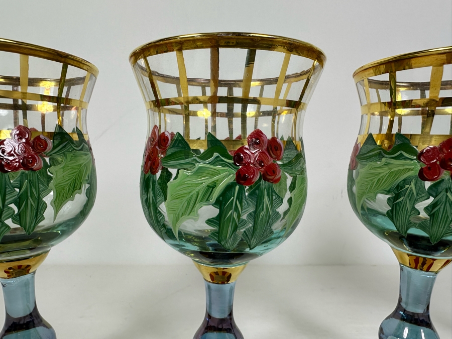 (4) Mackenzie-Childs Hand Painted Stemware Glasses 6.5H [Photo 3]