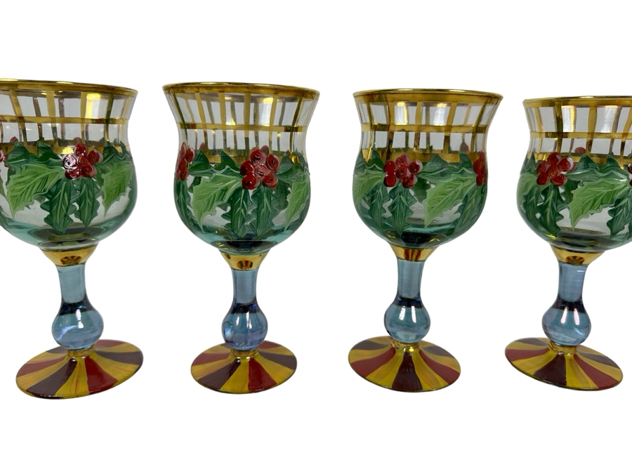 (4) Mackenzie-Childs Hand Painted Stemware Glasses 6.5H [Photo 1]