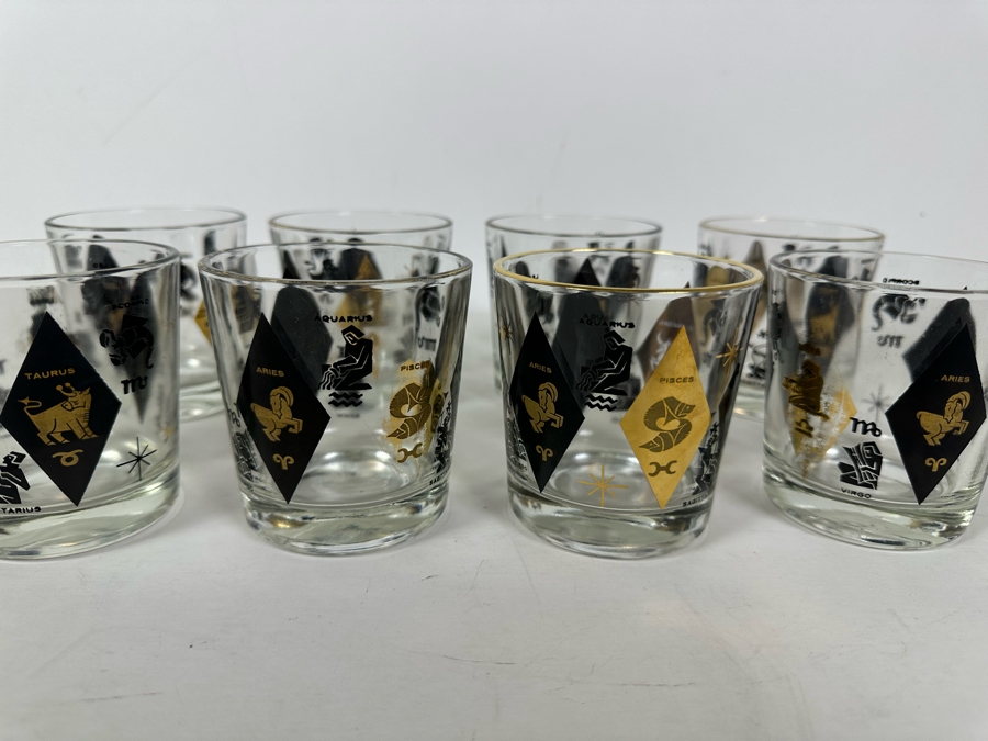 (8) Vintage Mid-Century Modern Zodiac Lowball Glasses 3.25H [Photo 2]