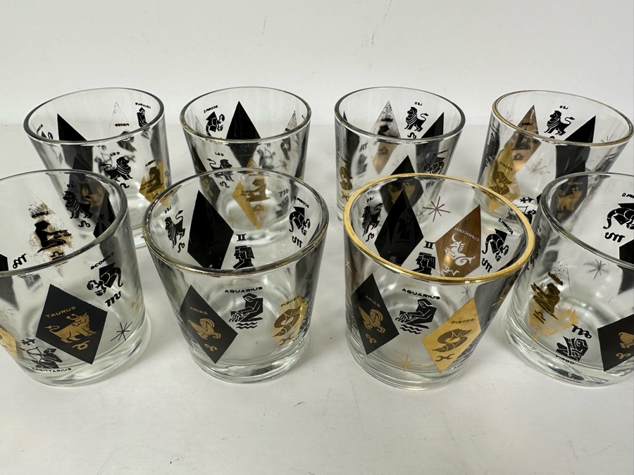 (8) Vintage Mid-Century Modern Zodiac Lowball Glasses 3.25H [Photo 5]