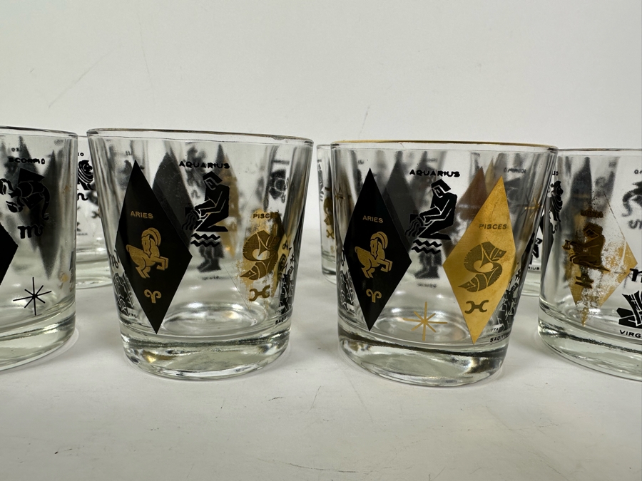 (8) Vintage Mid-Century Modern Zodiac Lowball Glasses 3.25H [Photo 4]