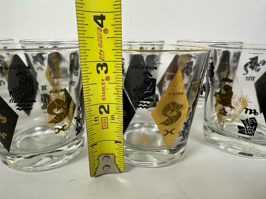 (8) Vintage Mid-Century Modern Zodiac Lowball Glasses 3.25H [Photo 6]