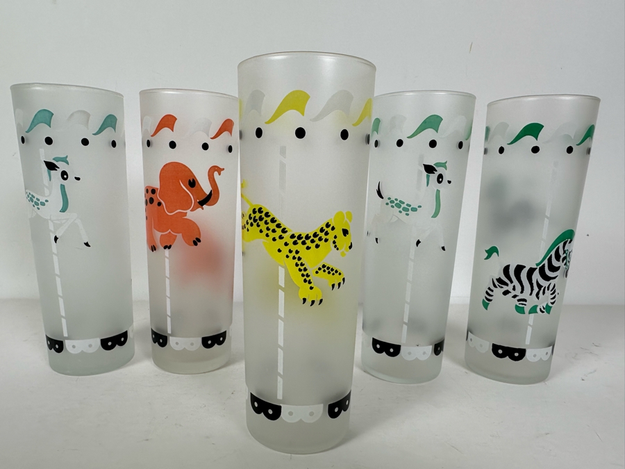 Vintage Libbey Carousel Animal Frosted Glasses 7H [Photo 7]