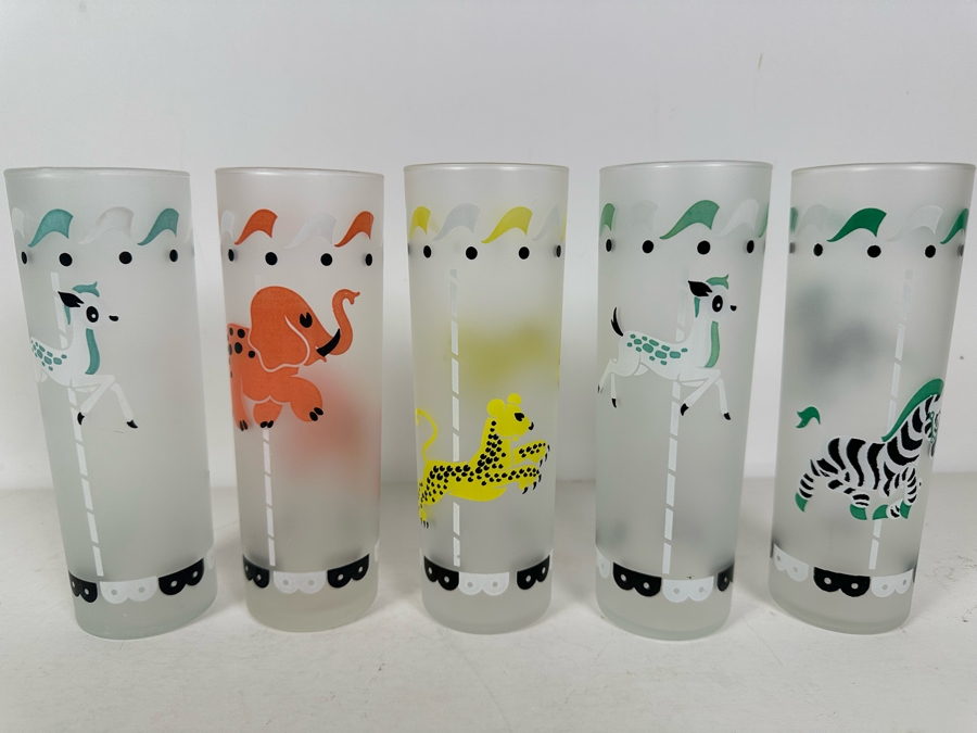 Vintage Libbey Carousel Animal Frosted Glasses 7H [Photo 2]