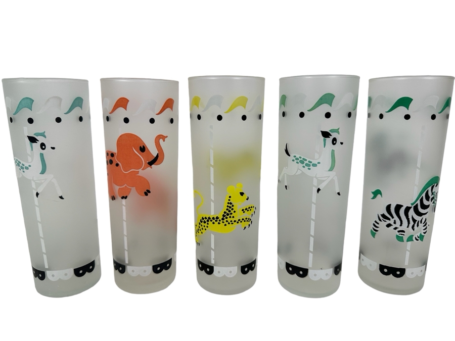 Vintage Libbey Carousel Animal Frosted Glasses 7H [Photo 1]