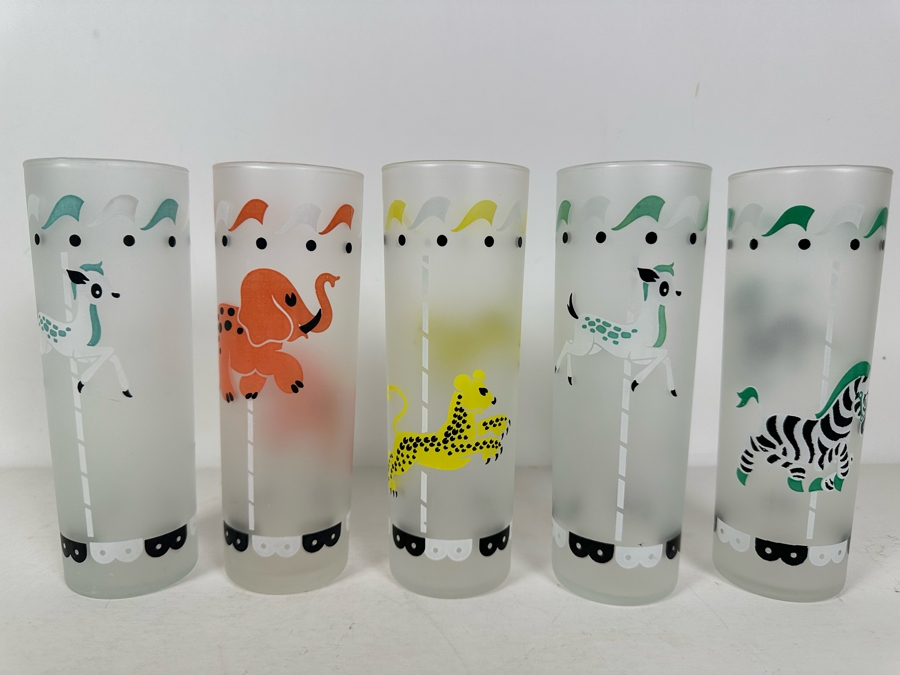 Vintage Libbey Carousel Animal Frosted Glasses 7H [Photo 3]