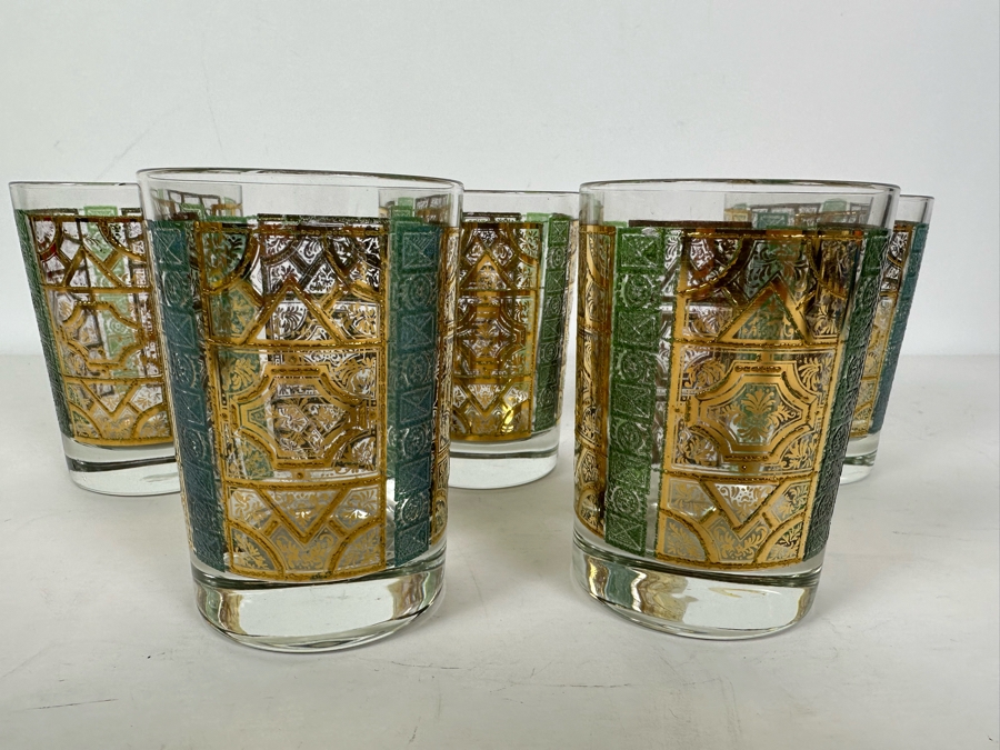 (5) Vintage Green & Gold Glasses 4.5H [Photo 3]