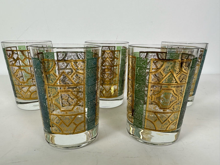 (5) Vintage Green & Gold Glasses 4.5H [Photo 2]