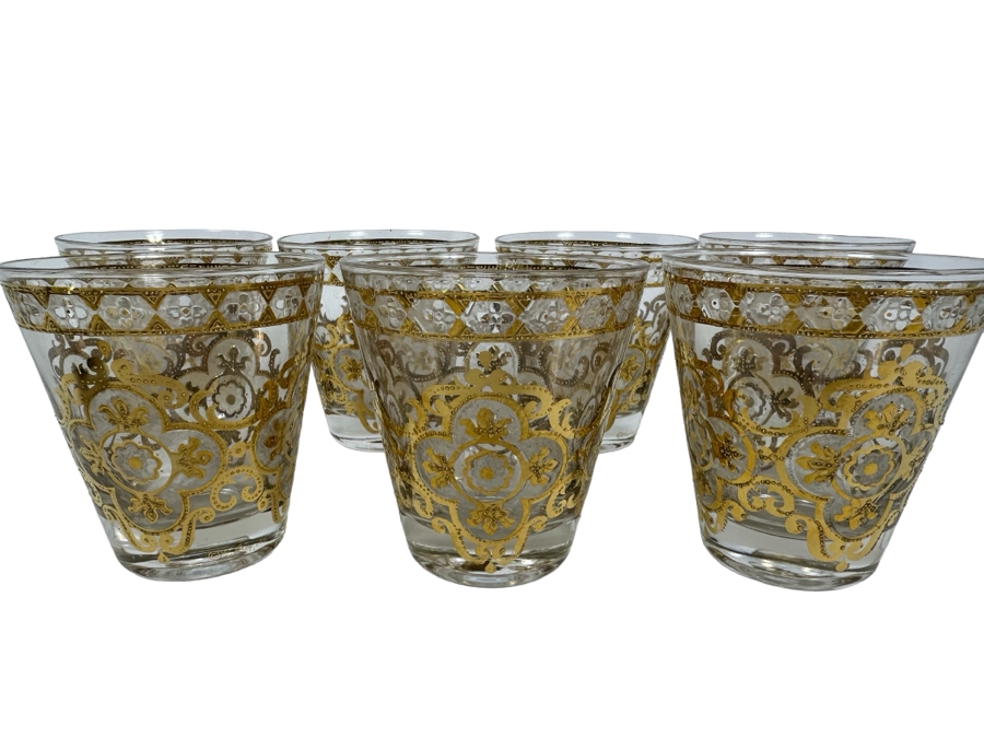 (7) Vintage Culver Gold Double Old Fashioned Glasses 4H