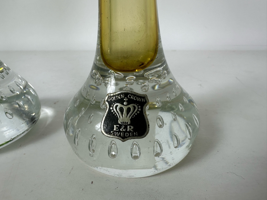 Pair Of Swedish E&R Golden Crown Art Glass Bud Vases 8H & 10H [Photo 4]