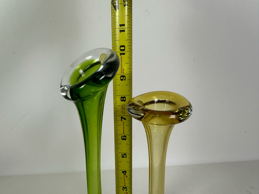 Pair Of Swedish E&R Golden Crown Art Glass Bud Vases 8H & 10H [Photo 7]