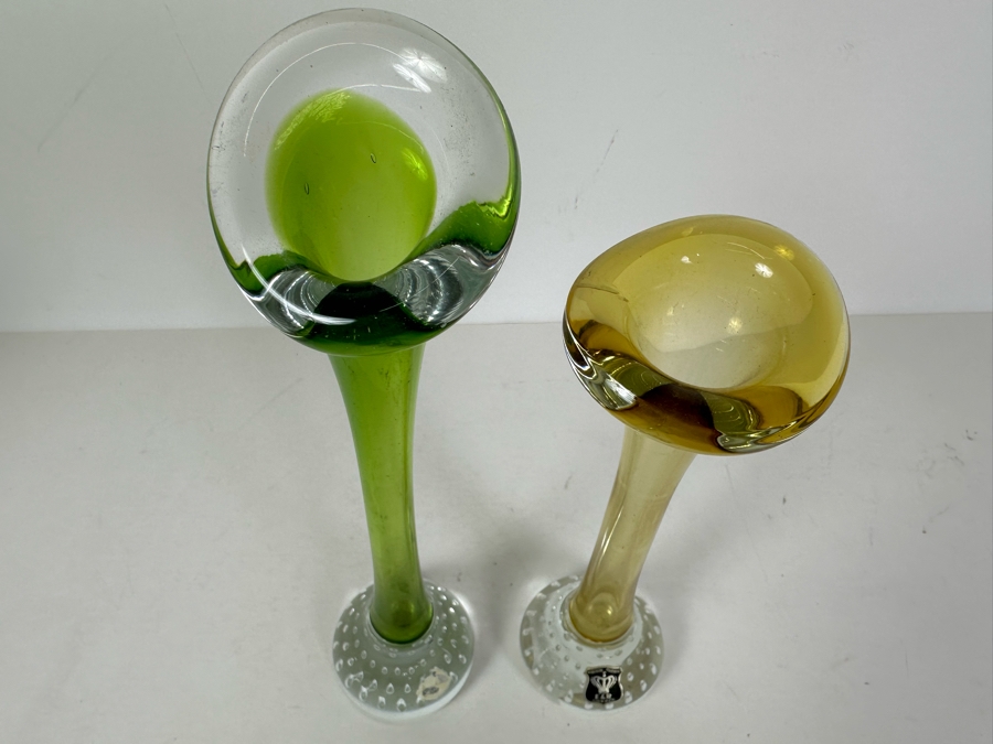 Pair Of Swedish E&R Golden Crown Art Glass Bud Vases 8H & 10H [Photo 3]