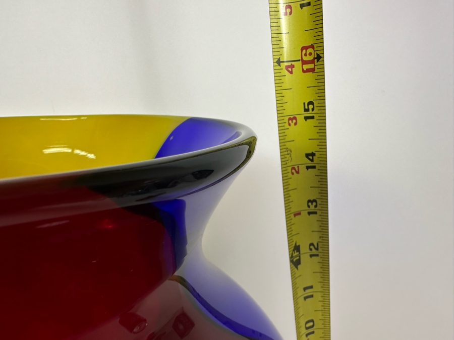 Large Vintage Tri-Color Blenko Glass Floor Vase Mardi Gras #4 15'H [Photo 6]