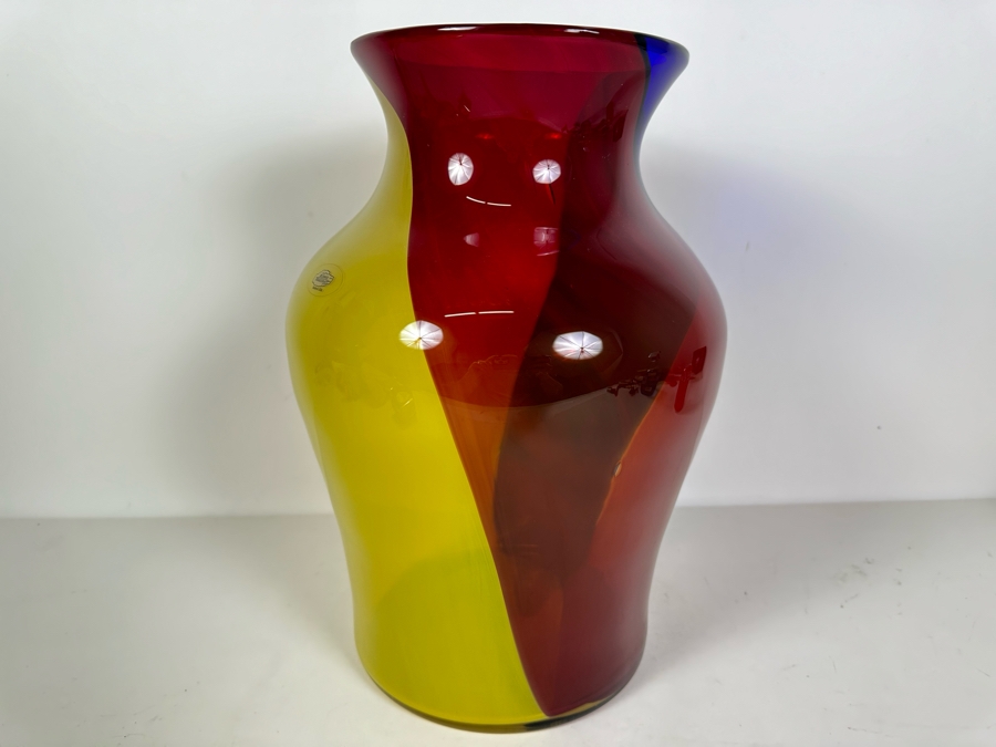 Large Vintage Tri-Color Blenko Glass Floor Vase Mardi Gras #4 15'H [Photo 5]