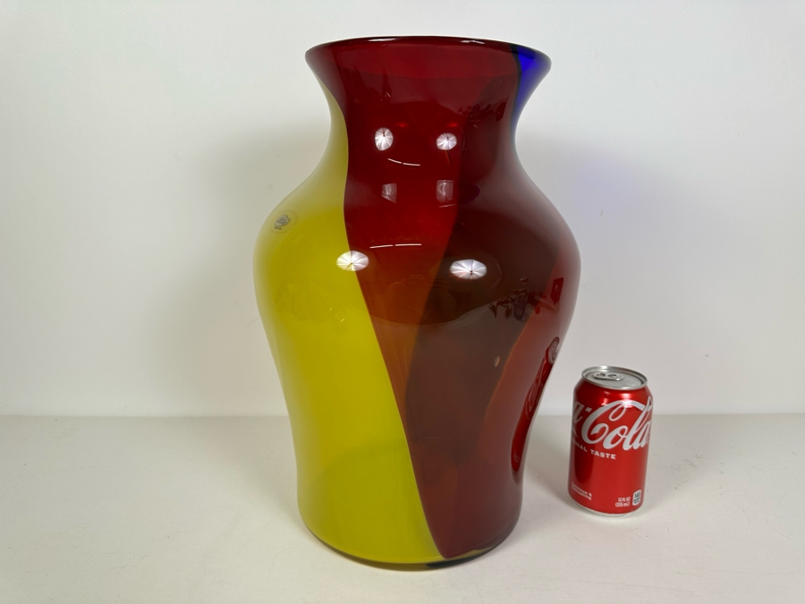 Large Vintage Tri-Color Blenko Glass Floor Vase Mardi Gras #4 15'H [Photo 4]