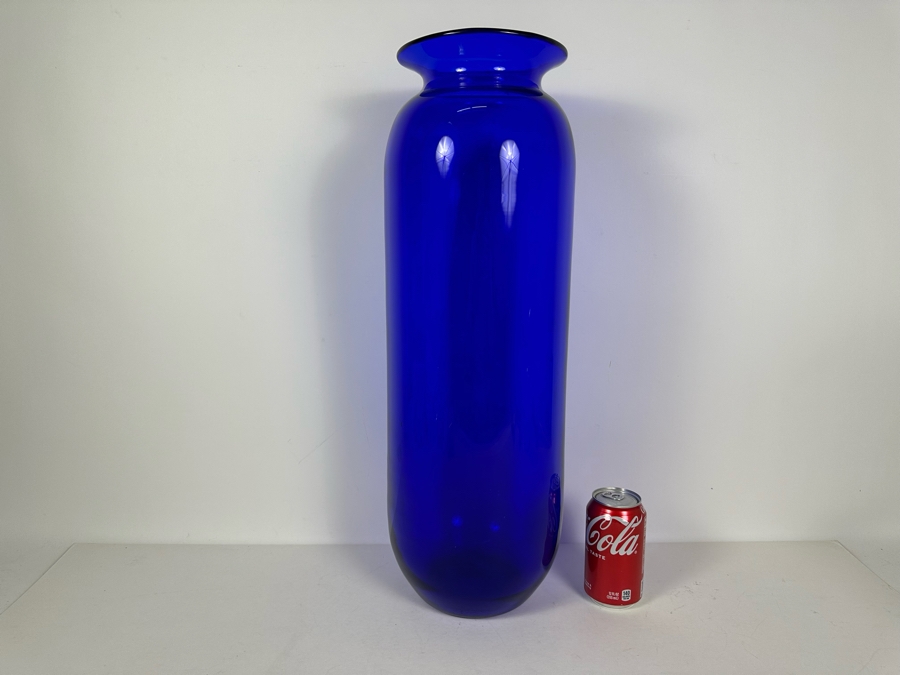 Large Vintage Blenko Handmade Blown Blue Glass Vase 24'H [Photo 3]