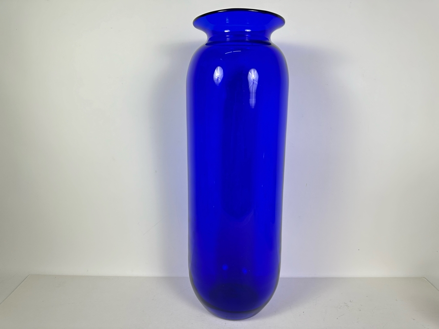 Large Vintage Blenko Handmade Blown Blue Glass Vase 24'H [Photo 4]