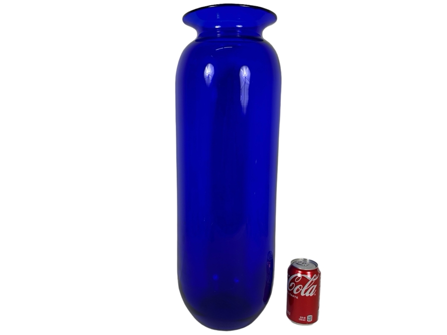 Large Vintage Blenko Handmade Blown Blue Glass Vase 24'H [Photo 1]