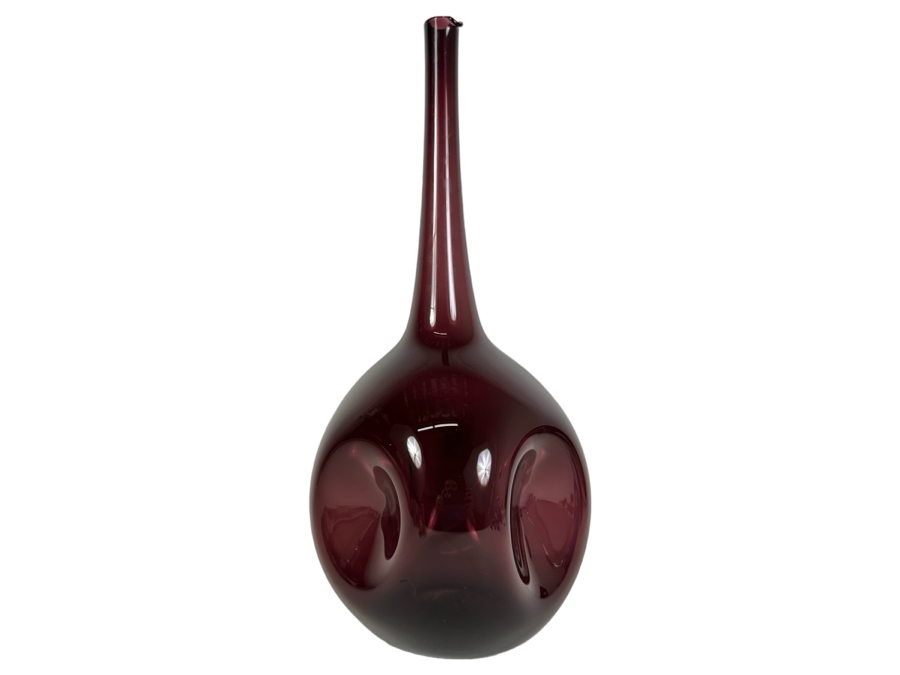 Large Vintage MCM Zeller Purple Amethyst Pinched Dimpled Glass Vase 21'H