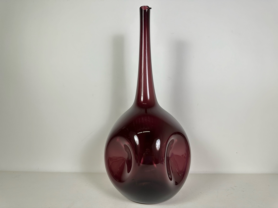 Large Vintage MCM Zeller Purple Amethyst Pinched Dimpled Glass Vase 21'H [Photo 3]
