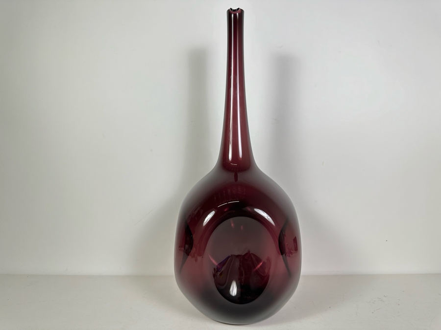 Large Vintage MCM Zeller Purple Amethyst Pinched Dimpled Glass Vase 21'H [Photo 2]