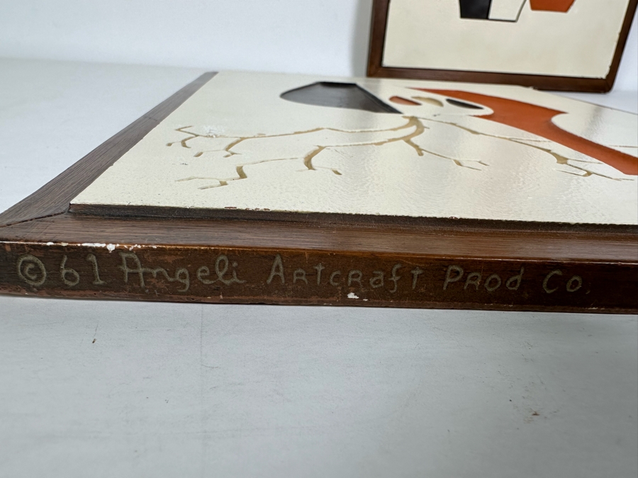 Pair Of Vintage 1961 Angeli Artcraft Product Co Chalkware Plaques 11 X 14 [Photo 5]