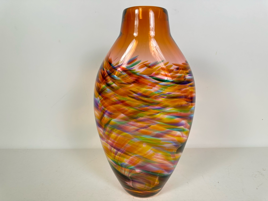 Vintage Signed Little River Hot Glass Studio Art Glass Vase 12.5'H [Photo 2]