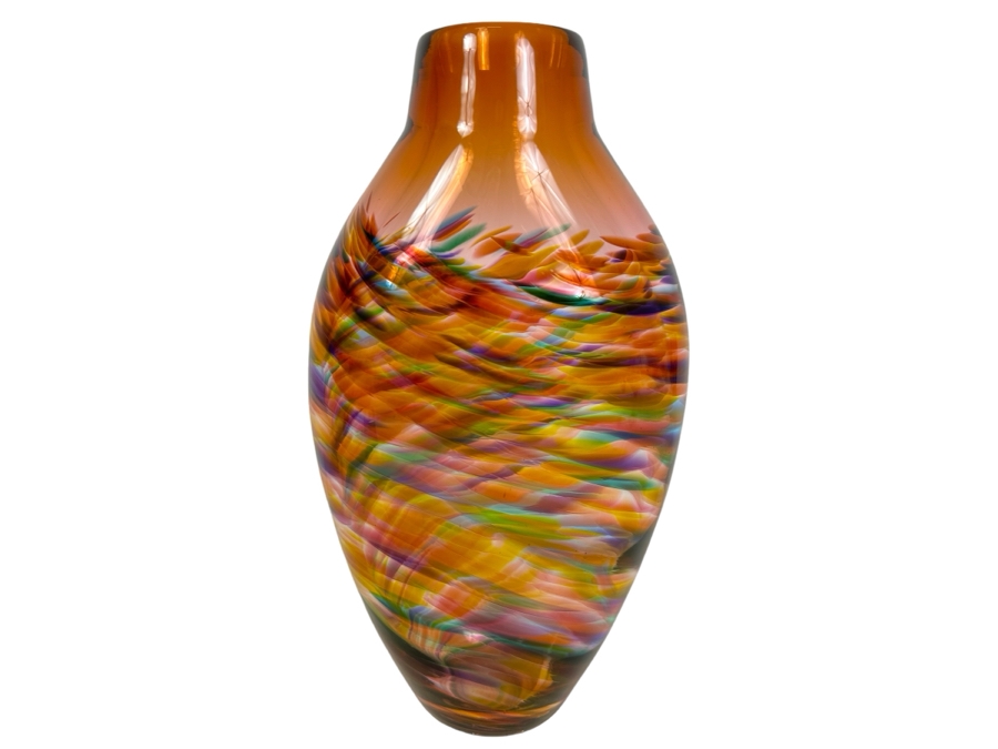 Vintage Signed Little River Hot Glass Studio Art Glass Vase 12.5'H