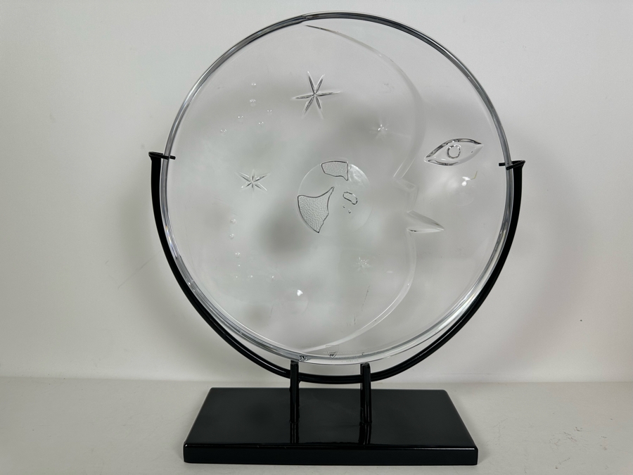 Vintage Signed Orrefors Sweden Martti Rytkonen Glass Sculpture Earth, Moon & Stars With Black Metal Stand 13'W X 15'H [Photo 2]
